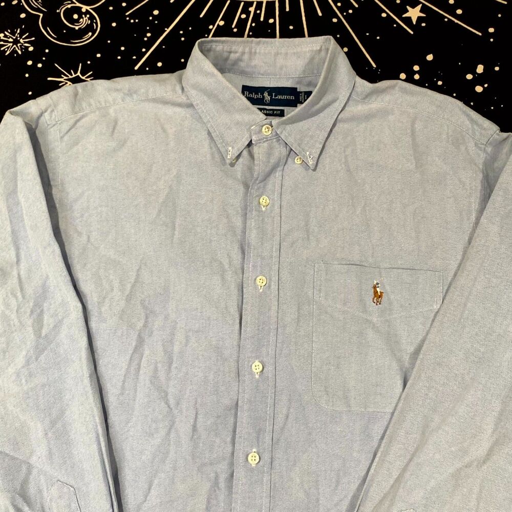 Ralph Lauren Shirt Men's L Blue Button Down Classic Fit Business Preppy Office